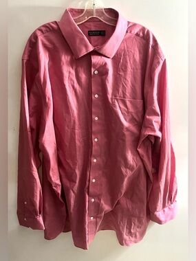 Rochester Men's Long-Sleeve Classic Button-Down Shirt Pink Size 20 38/39T
